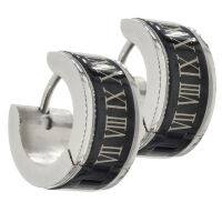 Stainless steel earrings, hinged hoop earrings with Roman numerals