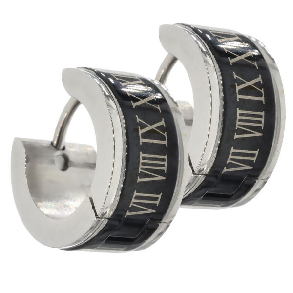 Stainless steel earrings, hinged hoop earrings with Roman numerals 7mm