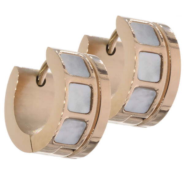 Edelstahlklappcreolen mit Perlmutt PVD-Rosegold-14mm