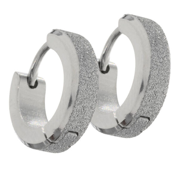 Stainless steel earrings - hinged hoop earrings with diamond finish Steel-4mm