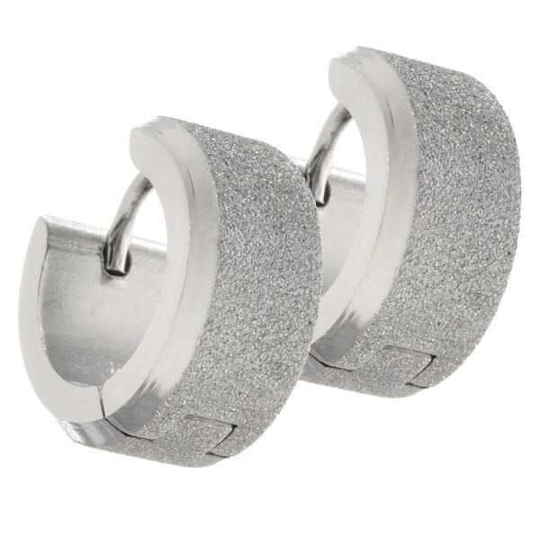 Stainless steel earrings - hinged hoop earrings with diamond finish Steel-7mm