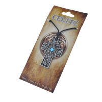 Pewter pendant - cross with stone