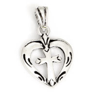 925 Sterling Silver Pendant - Heart with Cross