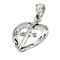 925 Sterling Silver Pendant - Heart with Cross