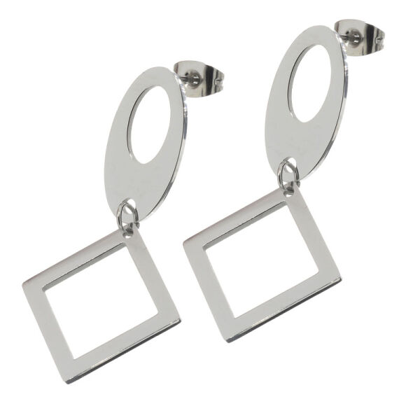Oval Stud Earrings with Integrated Square