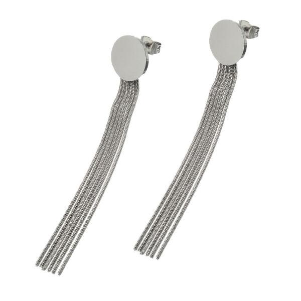Round Disc Stud Earrings with Delicate Chains