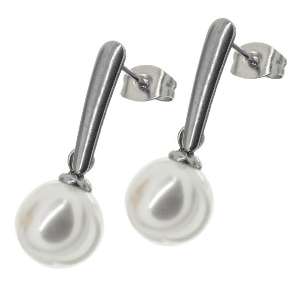 Oval Bar Earrings with Pearl Pendant