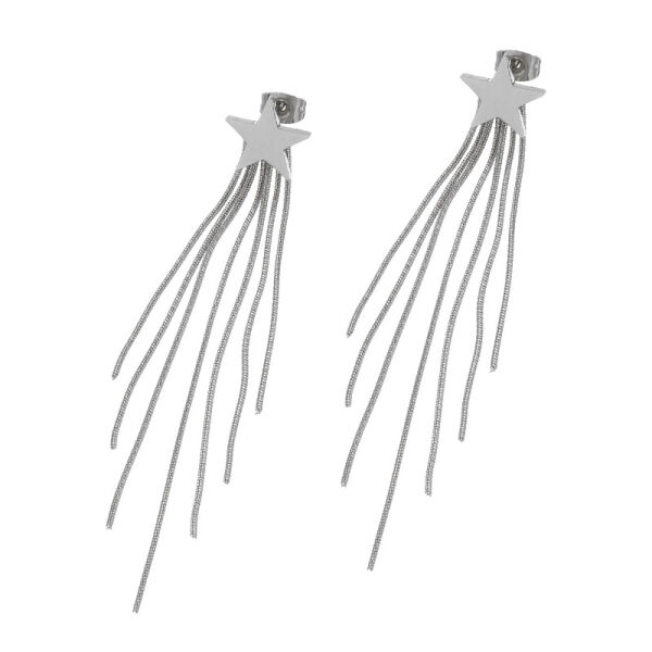 Edelstahl-Ohrstecker mit Behang – Stern mit langen Kettenfransen