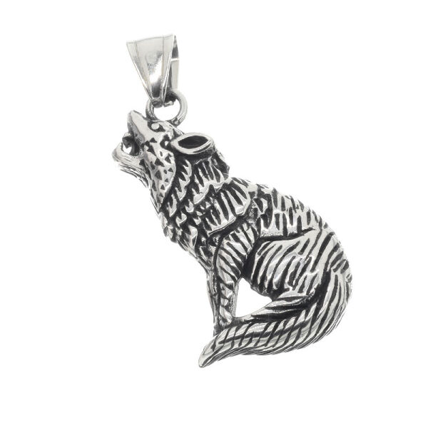 Stainless steel pendant - howling wolf