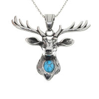 Stainless steel pendant - Deer Head with Turquoise