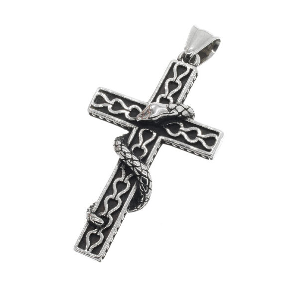 Stainless Steel Pendant – Cross with Winding Snake