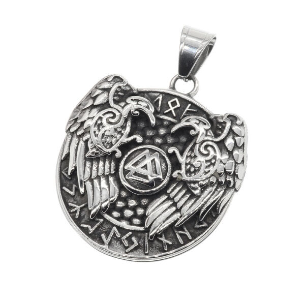Edelstahlanhänger "Hugin und Munin mit Valknut"