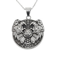 Edelstahlanhänger "Hugin und Munin mit Valknut"