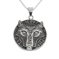 Edelstahlanhänger - Wolfskopf im Runenkreis