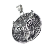 Edelstahlanhänger - Wolfskopf im Runenkreis