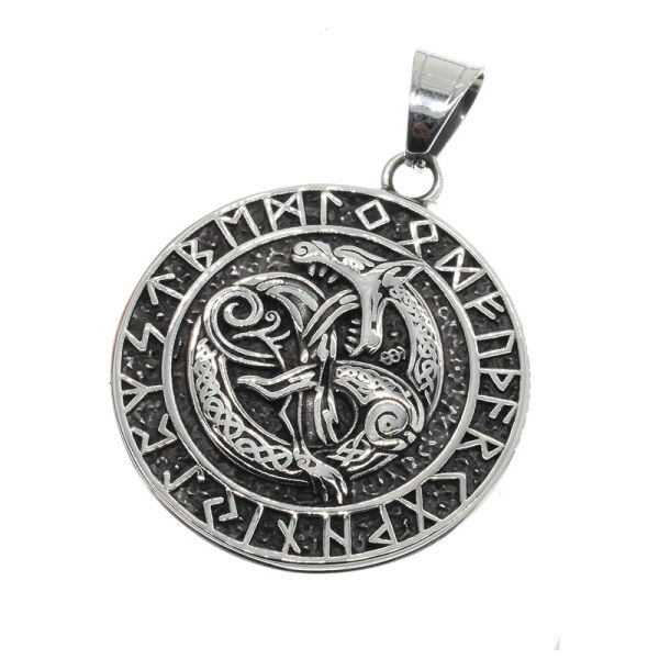 Stainless steel pendant - Dragon in a rune circle