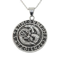 Stainless steel pendant - Dragon in a rune circle
