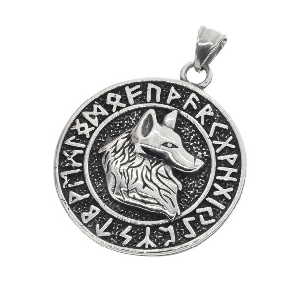Stainless steel Pendant "Wolf in Rune Circle"