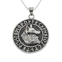 Stainless steel Pendant "Wolf in Rune Circle"