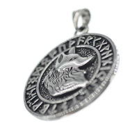 Stainless steel Pendant "Wolf in Rune Circle"