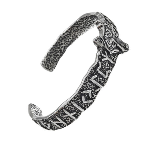 Stainless steel Bangle - Fenrir with Runes