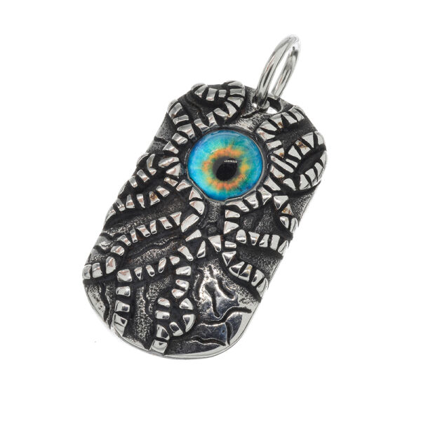 Stainless steel pendant - Dogtag with colored eye Türkis