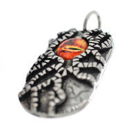 Stainless steel pendant - Dogtag with colored eye Orange