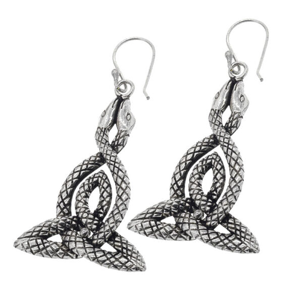 Bronze earrings - double snake, silver-plated