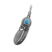 Feather with colored stone Stainless Steel Light blue Left-leaning