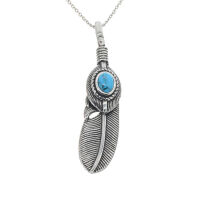 Feather with colored stone Stainless Steel Light blue Left-leaning