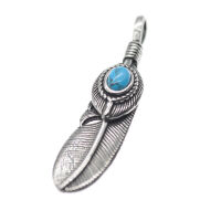 Feather with colored stone Stainless Steel Light blue Left-leaning