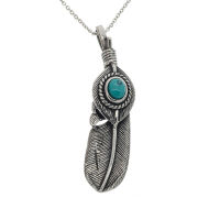 Feather with colored stone Stainless Steel Turquoise Left-leaning