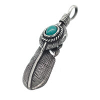 Stainless steel pendant - Feather with colored stone Two-tone Turquoise Right