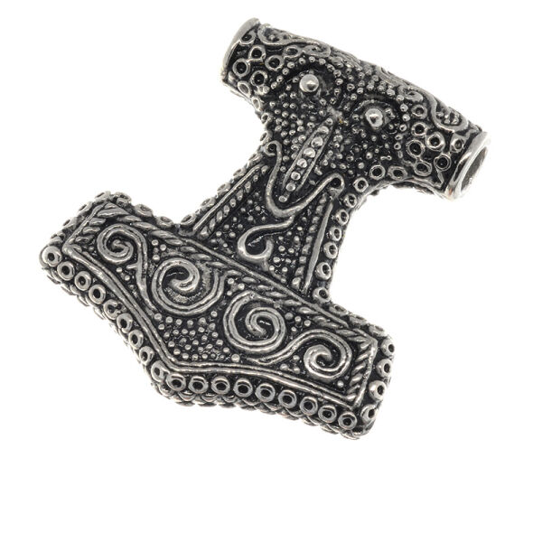 Edelstahlanhänger – Thors Hammer mit dichtem Spiralrelief