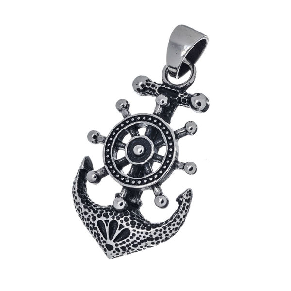 Stainless Steel Pendant - Anchor with steering wheel