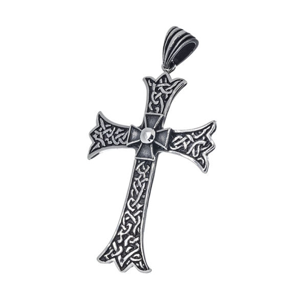Edelstahlanhänger - Templerkreuz mit Keltischem Knoten Verziert