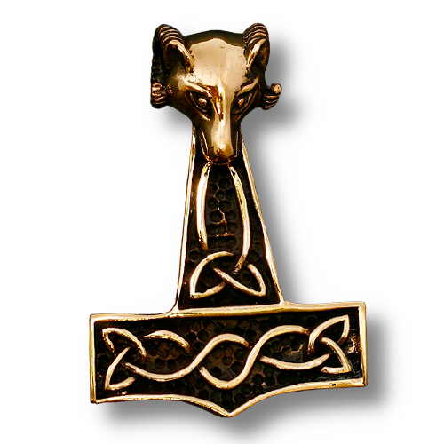 Bronze Pendant - Thors Hammer with wolfs head