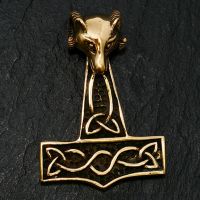 Bronzeanhänger Thors Hammer mit Wolfskopf