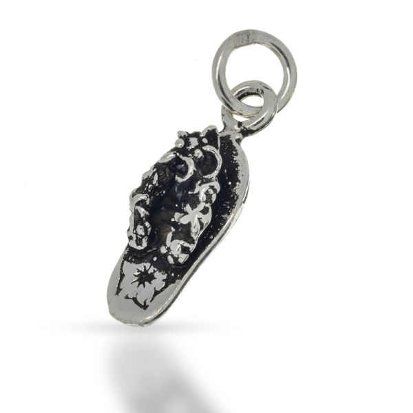 925 Sterling Silberanhänger - Schuhe Strand Sommer mit Blumen