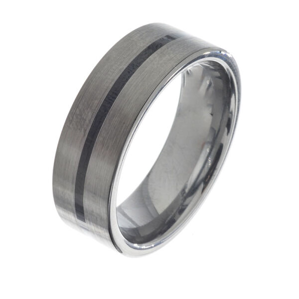 Wolframring - Stahl matt mit schwarzem Streifen 54 DE / 7 US