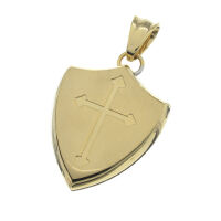 Edelstahlanhänger - Wappen mit Kreuz PVD-Gold