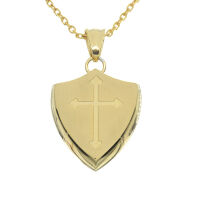 Edelstahlanhänger - Wappen mit Kreuz PVD-Gold