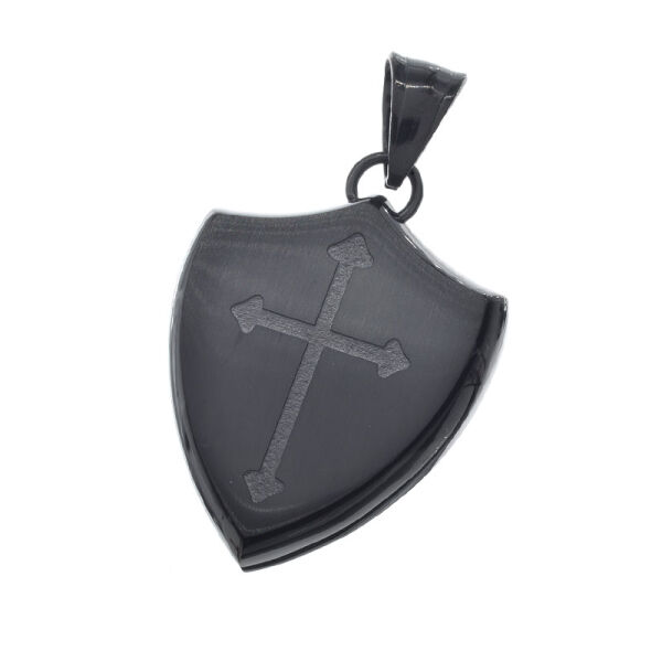 Edelstahlanhänger - Wappen mit Kreuz PVD-Schwarz