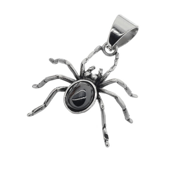 Edelstahanhänger - Spinne mit Stein