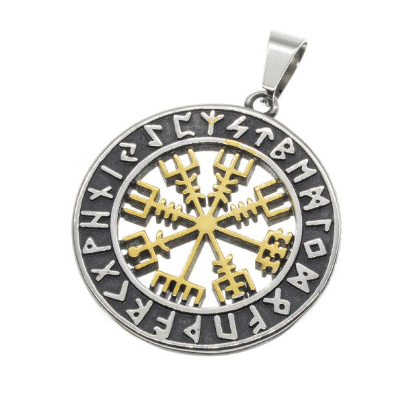 Stainless Steel Pendant - Compass “Vegvisir” Bi - Color