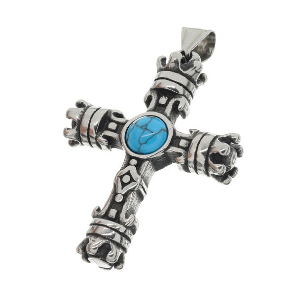 Edelstahlanhänger - Kreuz mit Türkis