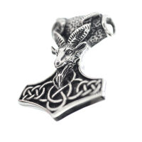 Stainless Steel Pendant – Thor’s Hammer with Goat Head and Knotted Band