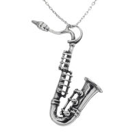 Stainless steel pendant - saxophone with mouthpiece steel