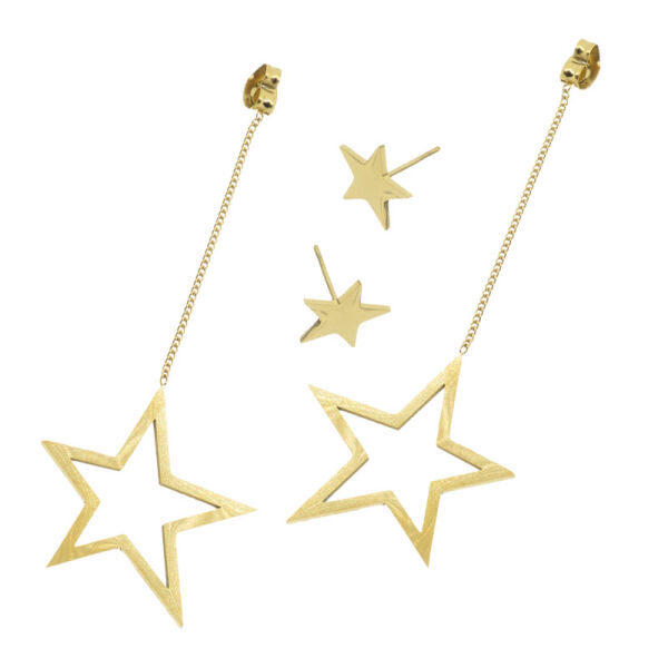 Star Stud Earrings with Chain PVD-Gold