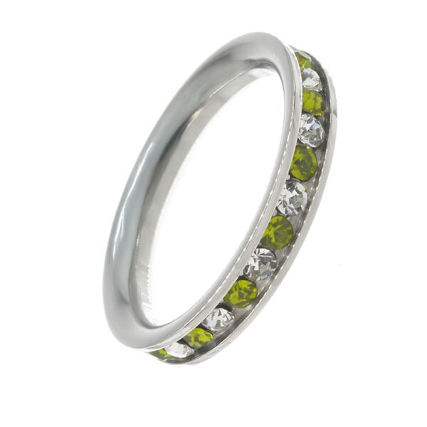 Stainless Steel Ring with Cubic Zirconia White and Green  52 DE / 6 US